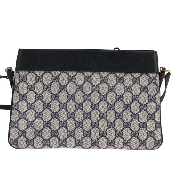 GUCCI GG Supreme Sherry Line Shoulder Bag PVC Red Navy Auth 111590 - Picture 3 of 16